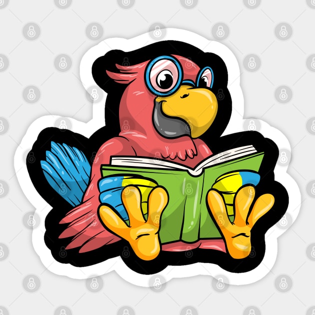 Parrot as Nerd with Glasses and Book Sticker by Markus Schnabel